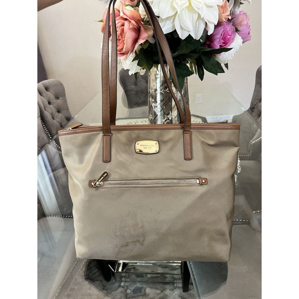 Michael Kors Lg Montauk Nylon Tote Bag Khaki Handbag Purse